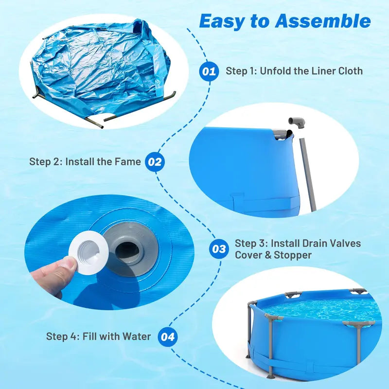 10′ Square Family-Friendly Above-Ground Pool Kit with PVC Liner &amp; Drain Valve