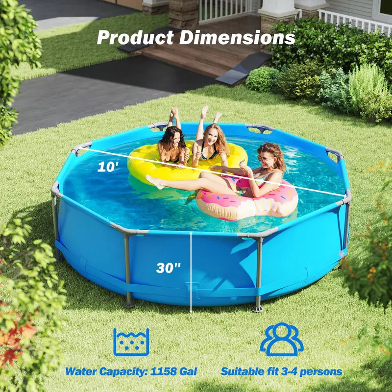 10′ Square Family-Friendly Above-Ground Pool Kit with PVC Liner &amp; Drain Valve