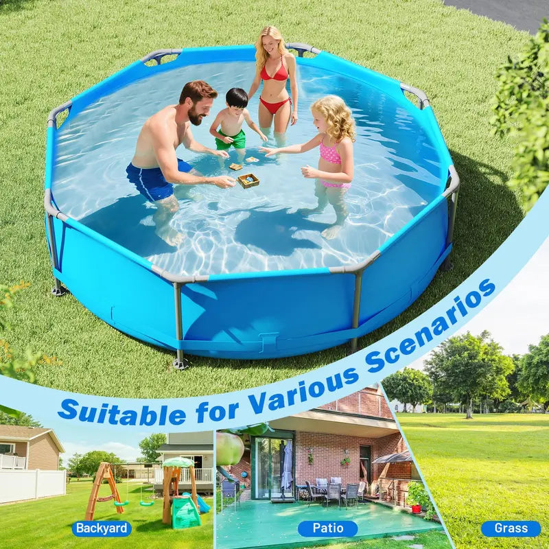 10′ Square Family-Friendly Above-Ground Pool Kit with PVC Liner &amp; Drain Valve