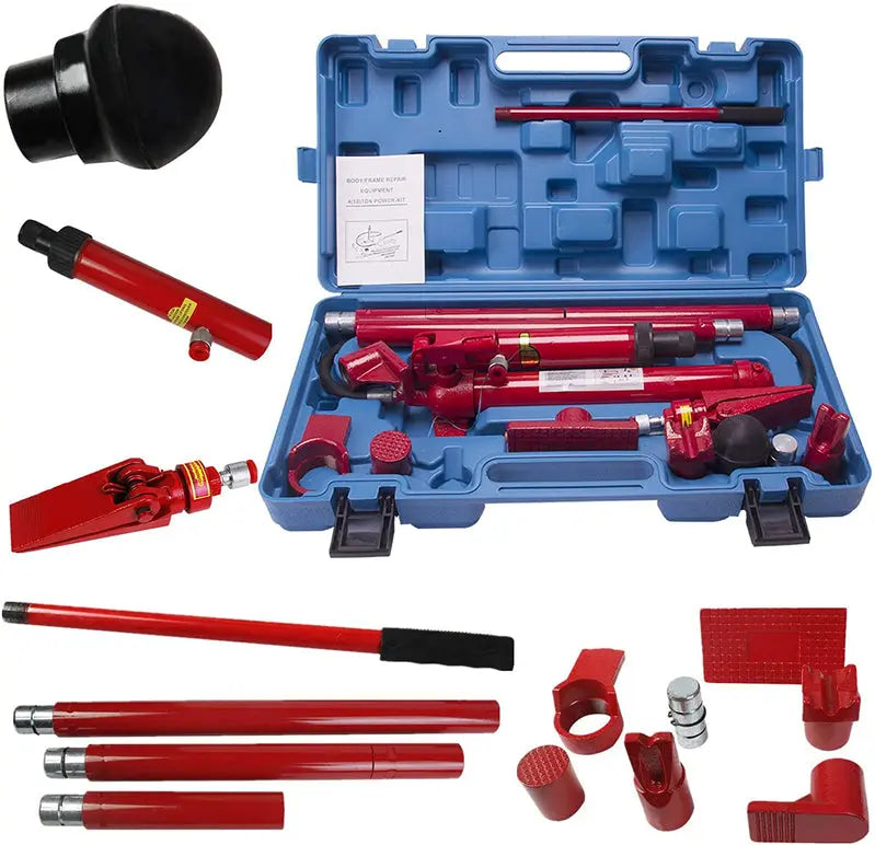 10-Ton Porta Power Hydraulic Jack Repair Kit ¨C Complete Auto Body Frame &amp; Ram Tool Set with Air Pump
