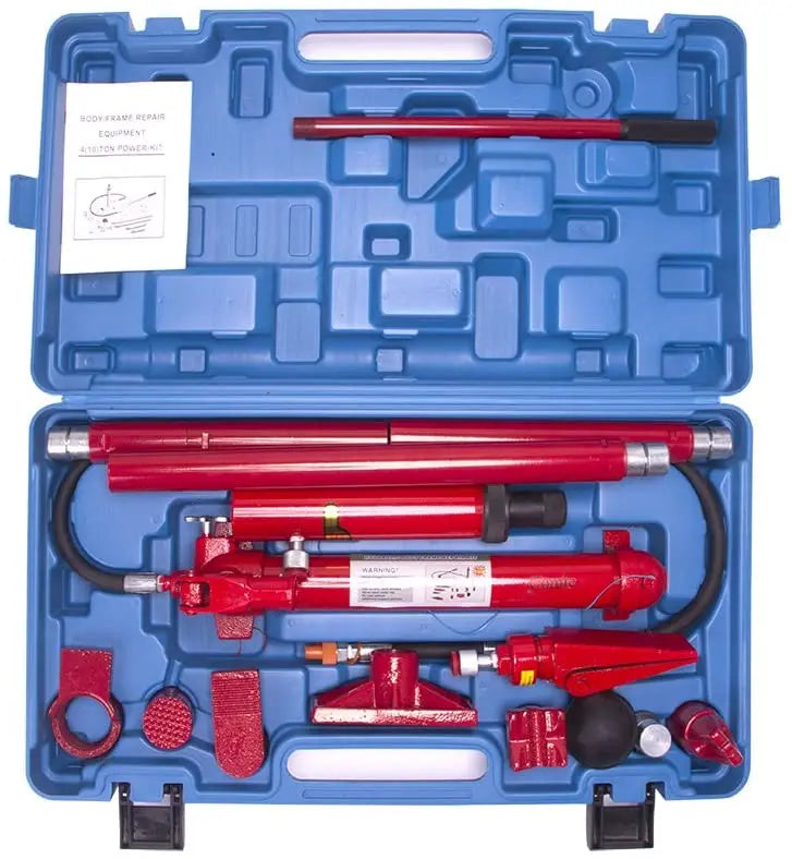 10-Ton Porta Power Hydraulic Jack Repair Kit ¨C Complete Auto Body Frame &amp; Ram Tool Set with Air Pump
