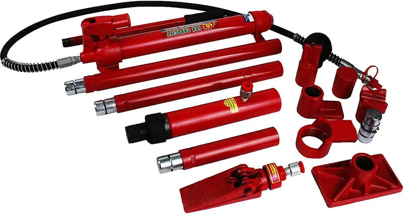 10-Ton Porta Power Hydraulic Jack Repair Kit ¨C Complete Auto Body Frame &amp; Ram Tool Set with Air Pump