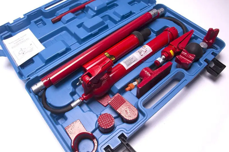 10-Ton Porta Power Hydraulic Jack Repair Kit ¨C Complete Auto Body Frame &amp; Ram Tool Set with Air Pump