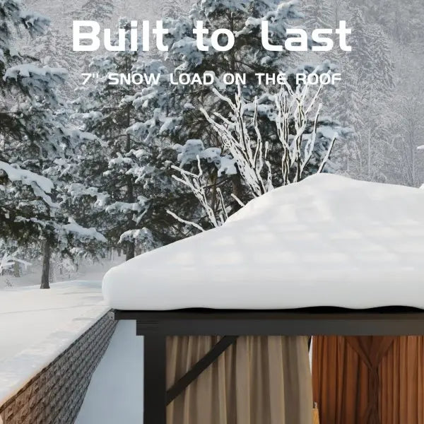 10¡ä x 10¡ä All-Weather Hardtop Gazebo ¨C Dual Metal Roof. Aluminum Structure. Netting & Curtains. Khaki Patio Shelter