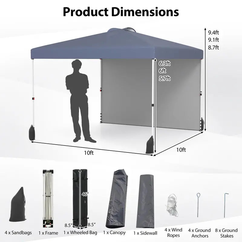 10 x 10 Foot Portable Canopy Tent ¨C Includes One Sidewall & Wheeled Storage Bag