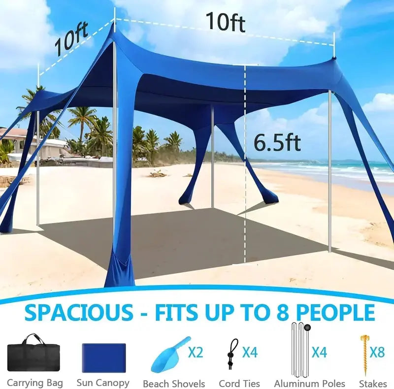 10¡ä x 10¡ä Heavy-Duty Beach Tent with UPF 50+ Sun Protection ¨C Portable Sand Anchor Canopy Shelter