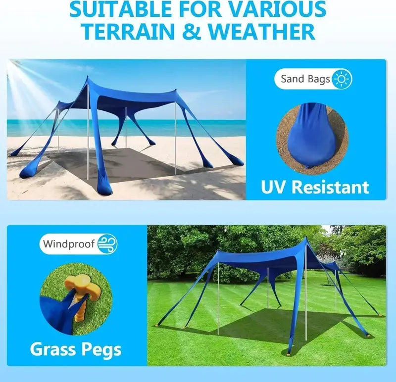 10¡ä x 10¡ä Heavy-Duty Beach Tent with UPF 50+ Sun Protection ¨C Portable Sand Anchor Canopy Shelter