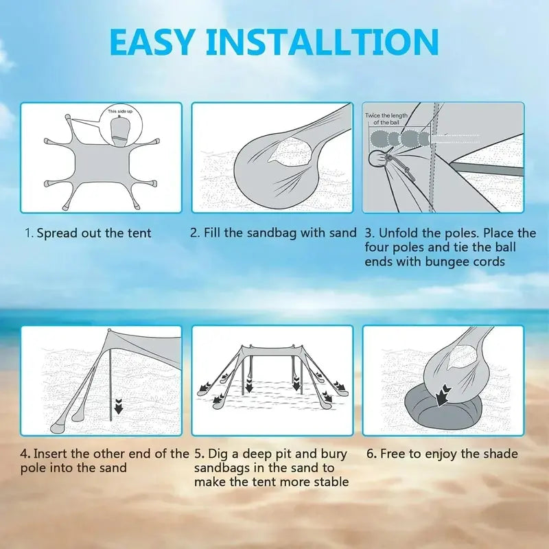 10¡ä x 10¡ä Heavy-Duty Beach Tent with UPF 50+ Sun Protection ¨C Portable Sand Anchor Canopy Shelter