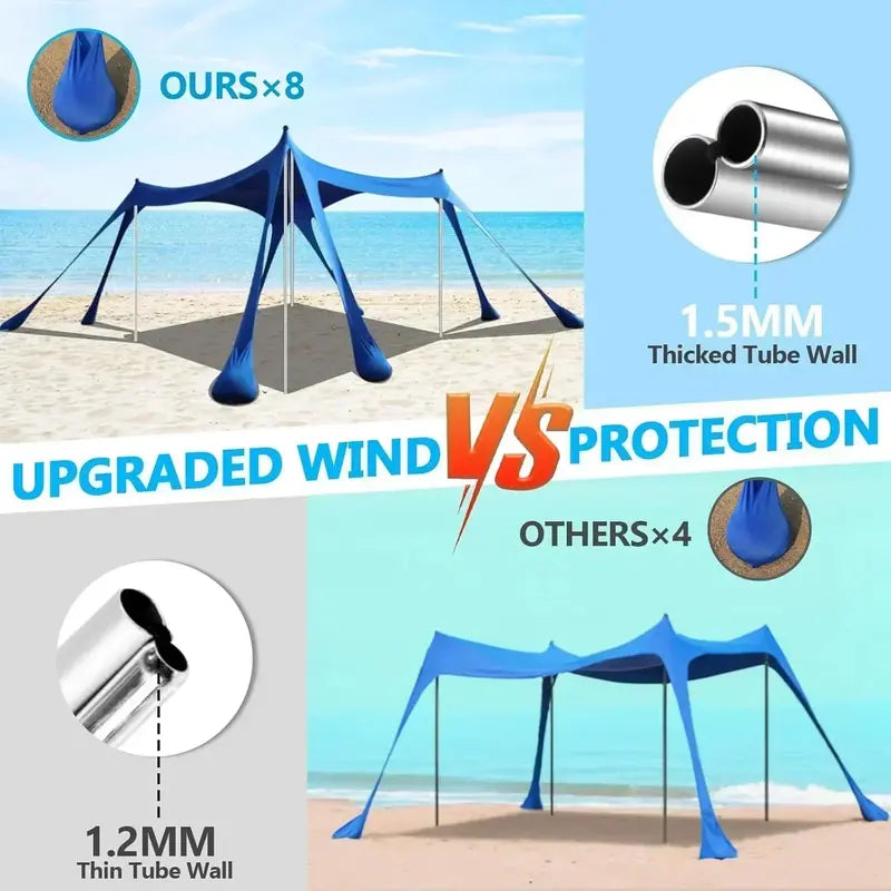 10¡ä x 10¡ä Heavy-Duty Beach Tent with UPF 50+ Sun Protection ¨C Portable Sand Anchor Canopy Shelter