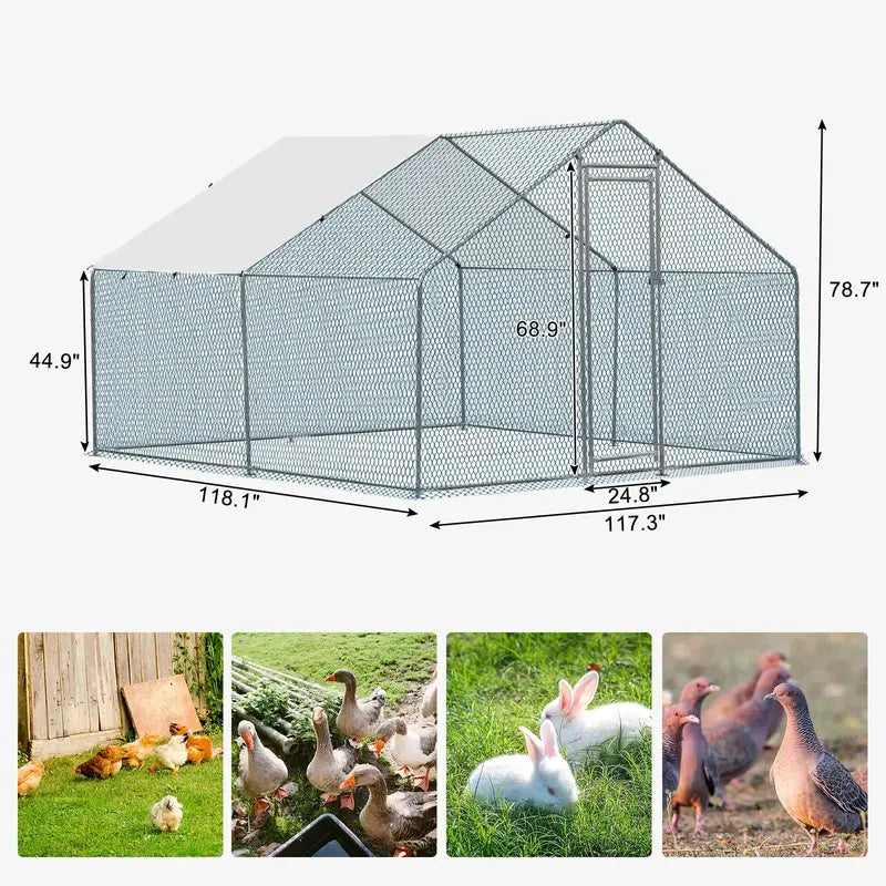 10′ x 10′ Heavy-Duty Walk-In Metal Chicken Coop ¨C Weatherproof Poultry Enclosure for Backyard Farms. Rabbits. Cats. or Small Dogs
