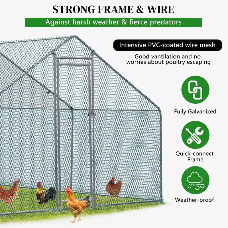 10′ x 10′ Heavy-Duty Walk-In Metal Chicken Coop ¨C Weatherproof Poultry Enclosure for Backyard Farms. Rabbits. Cats. or Small Dogs