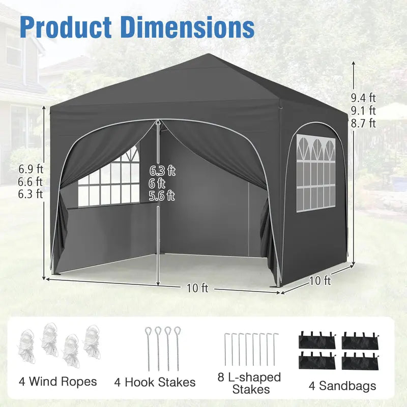 10¡ä x 10¡ä Pop-Up Canopy Tent with Four Zippered. Removable Sidewalls