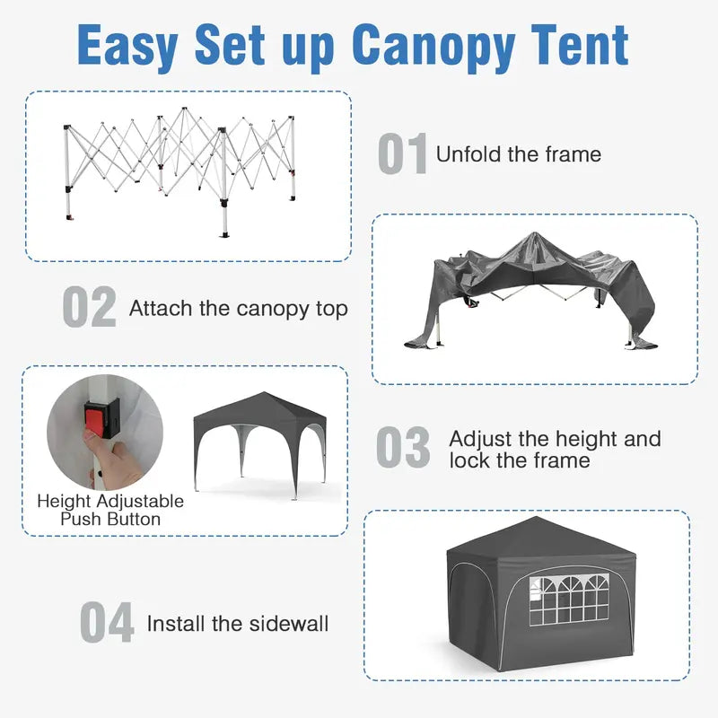 10¡ä x 10¡ä Pop-Up Canopy Tent with Four Zippered. Removable Sidewalls