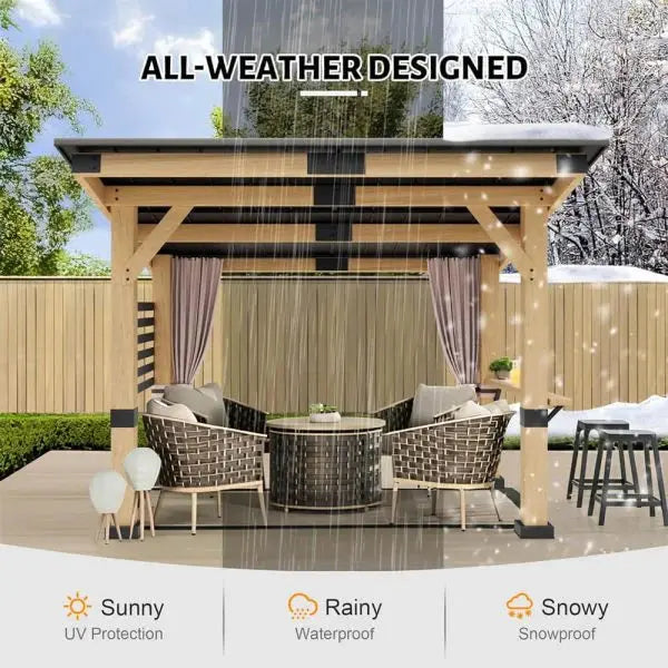 10¡ä x 12¡ä Premium Cedar Hardtop Gazebo ¨C All-Season Outdoor Structure with Metal Roof & Back Curtains