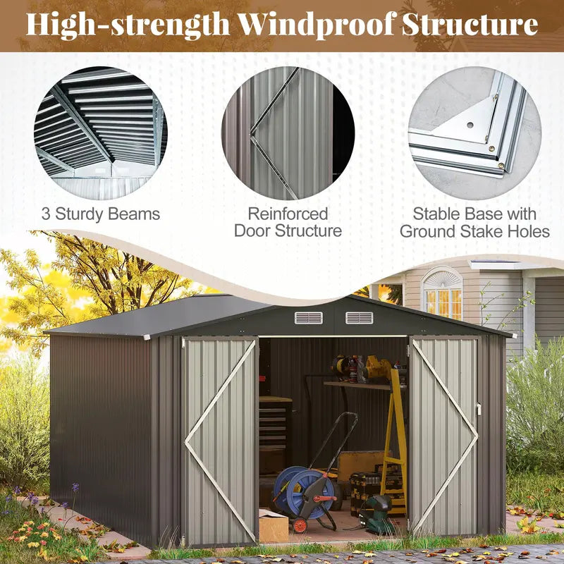 10′ x 14′ Heavy-Duty Outdoor Storage Shed ¡ª Wind-Resistant Galvanized Steel Construction