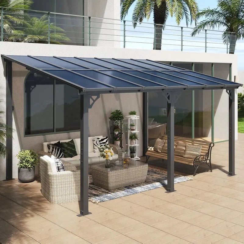 10¡ä x 14¡ä Outdoor Gazebo ¡ª Sloped Roof Pergola Style with Wall-Mounted Options for Patio or Deck