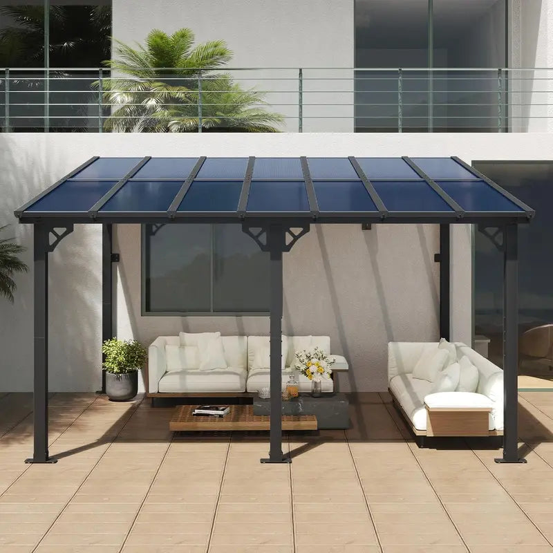 10¡ä x 14¡ä Outdoor Gazebo ¡ª Sloped Roof Pergola Style with Wall-Mounted Options for Patio or Deck