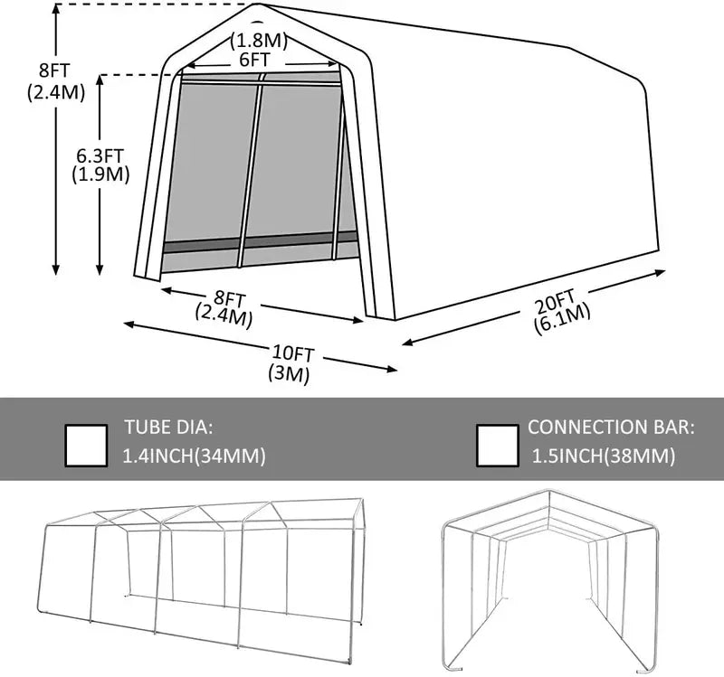 10 x 20 ft Heavy-Duty Portable Carport ¨C Waterproof UV-Treated Instant Shelter with Sidewalls