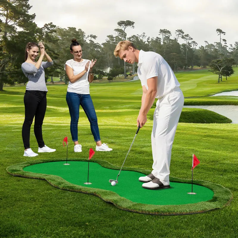10′ x 5′ Backyard Golf Putting Green with 3 Holes &amp; Flag Markers
