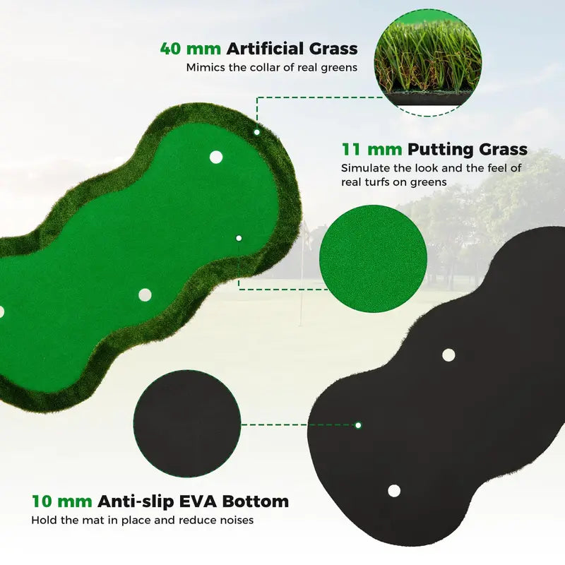 10′ x 5′ Backyard Golf Putting Green with 3 Holes &amp; Flag Markers