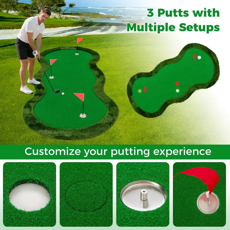 10′ x 5′ Backyard Golf Putting Green with 3 Holes &amp; Flag Markers