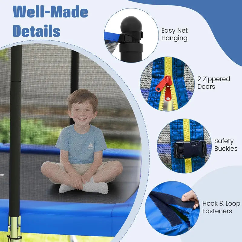 10 x 8 Foot Heavy-Duty Toddler Trampoline with Integrated Basketball Hoop. Soccer Goal. and Non-Slip Ladder