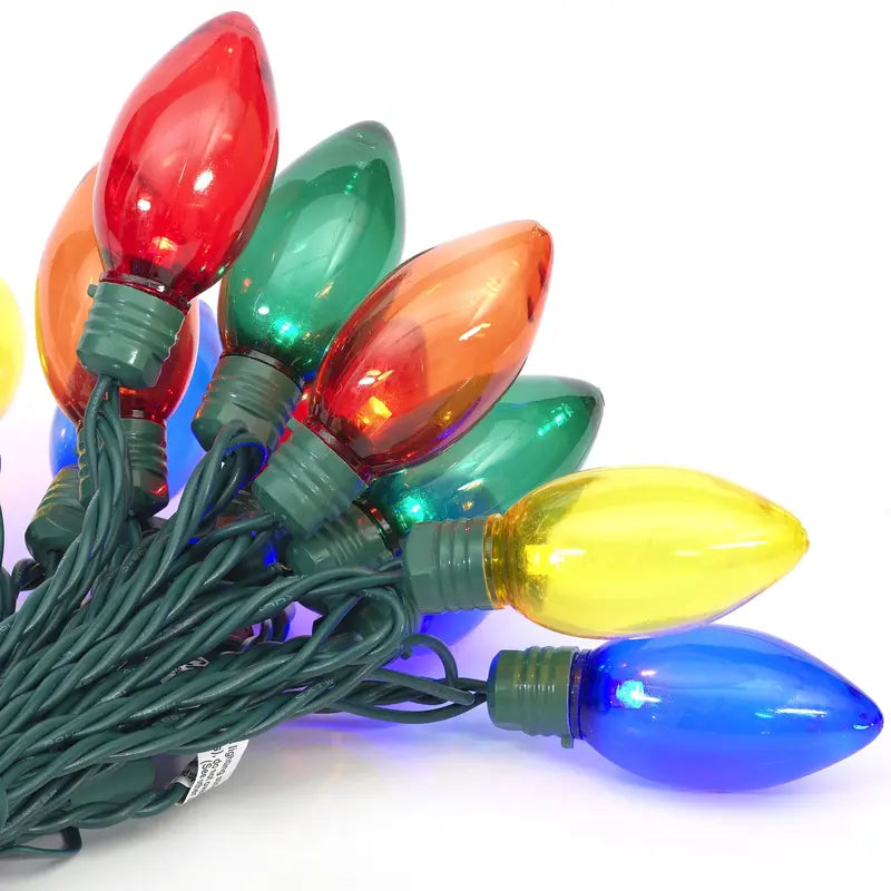 100-Count Multicolor C9 LED Christmas Lights. 58.1 ft Green Wire. Indoor/Outdoor. UL Certified. Holiday Time