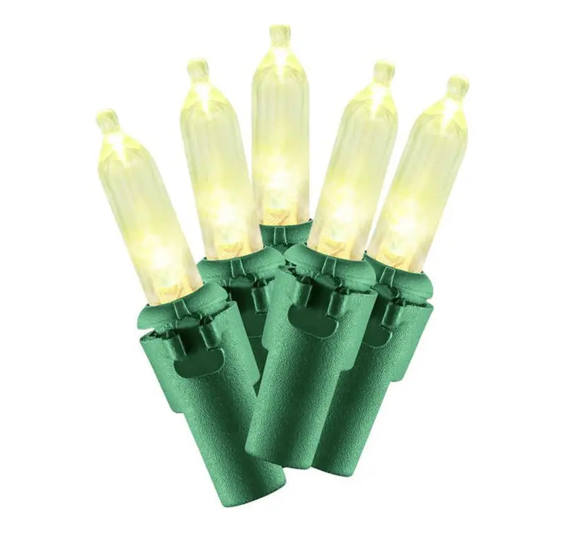 100-Count Warm White Mini LED Christmas Lights. 22.4 ft Green Wire. Indoor/Outdoor Decor