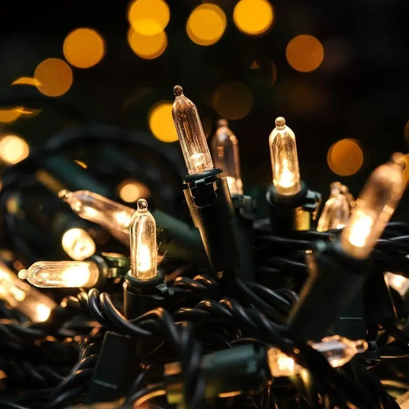 100-Count Warm White Mini LED Christmas Lights. 22.4 ft Green Wire. Indoor/Outdoor Decor