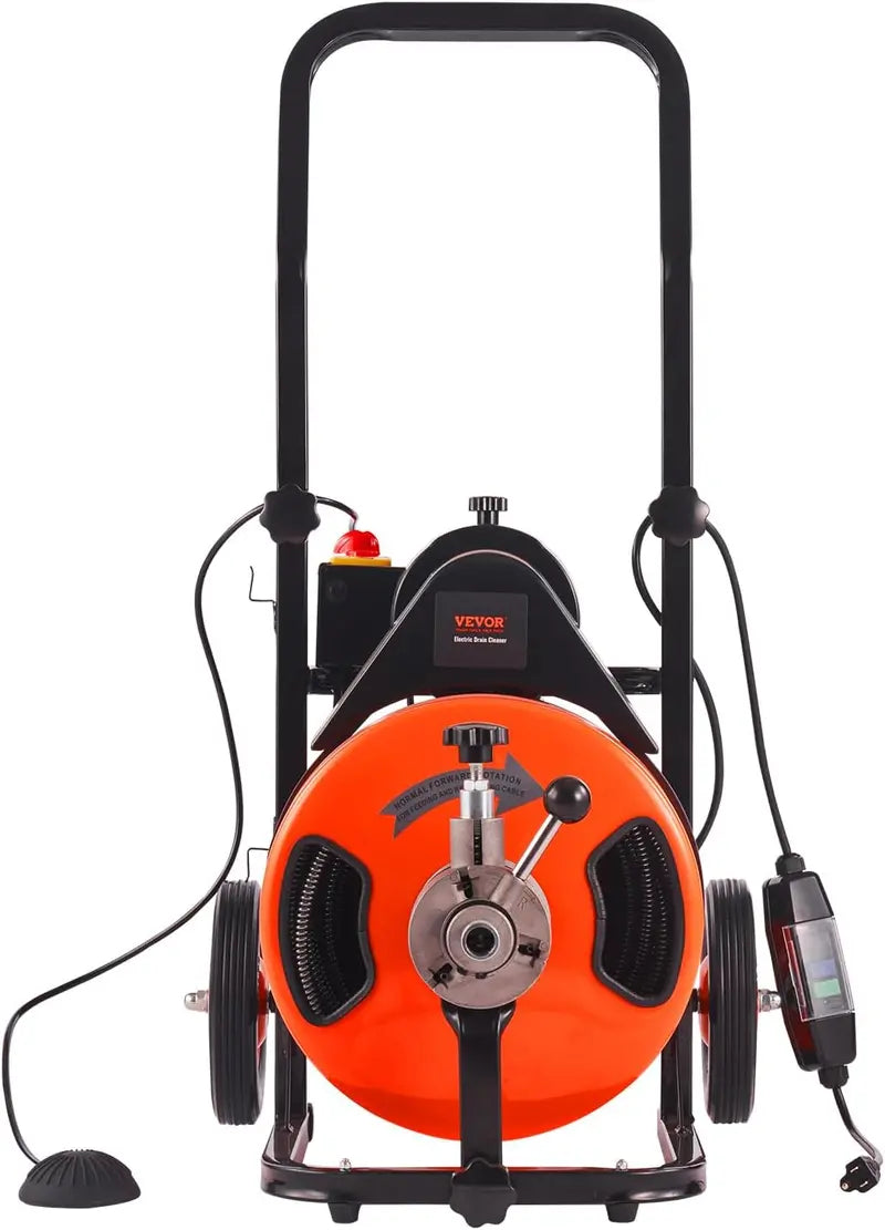 100-Foot Auto-Feed Drain Auger Snake with Air-Activated Foot Switch ¡ª 1/2″ Cable. 4 Cutters. Fits 1″¨C4″ Pipes
