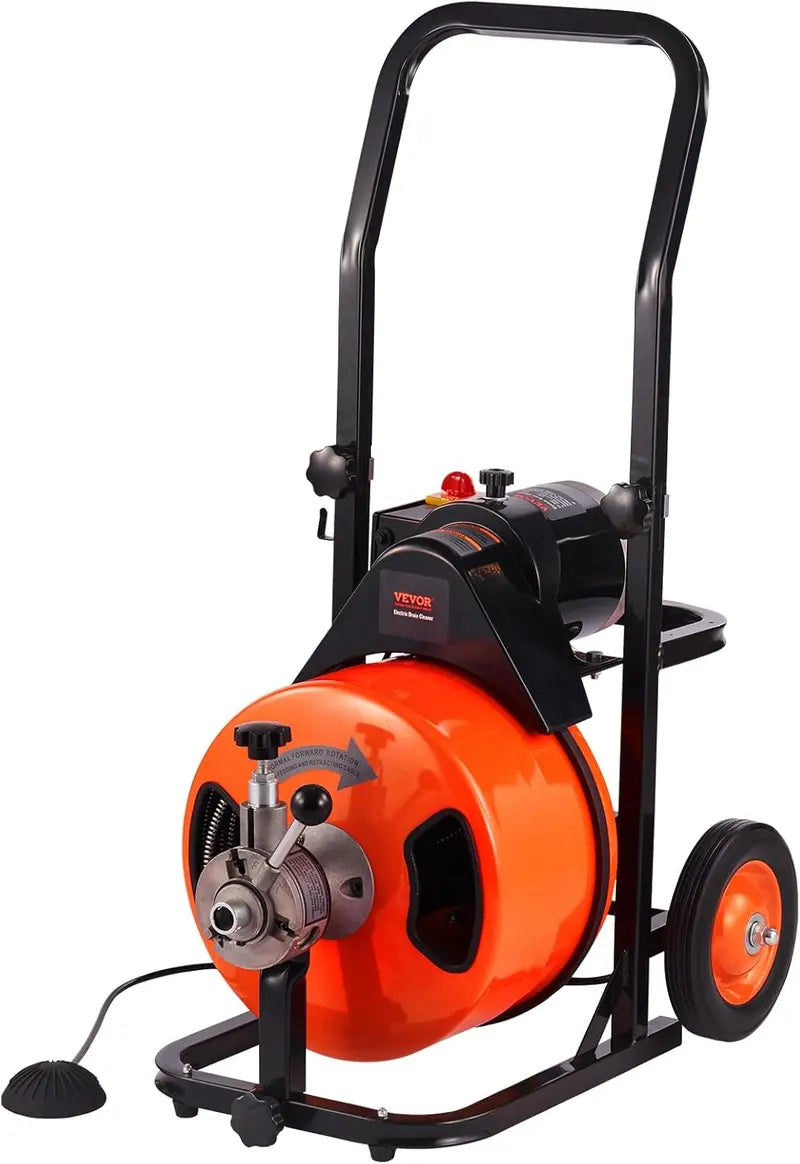 100-Foot Auto-Feed Drain Auger Snake with Air-Activated Foot Switch ¡ª 1/2″ Cable. 4 Cutters. Fits 1″¨C4″ Pipes