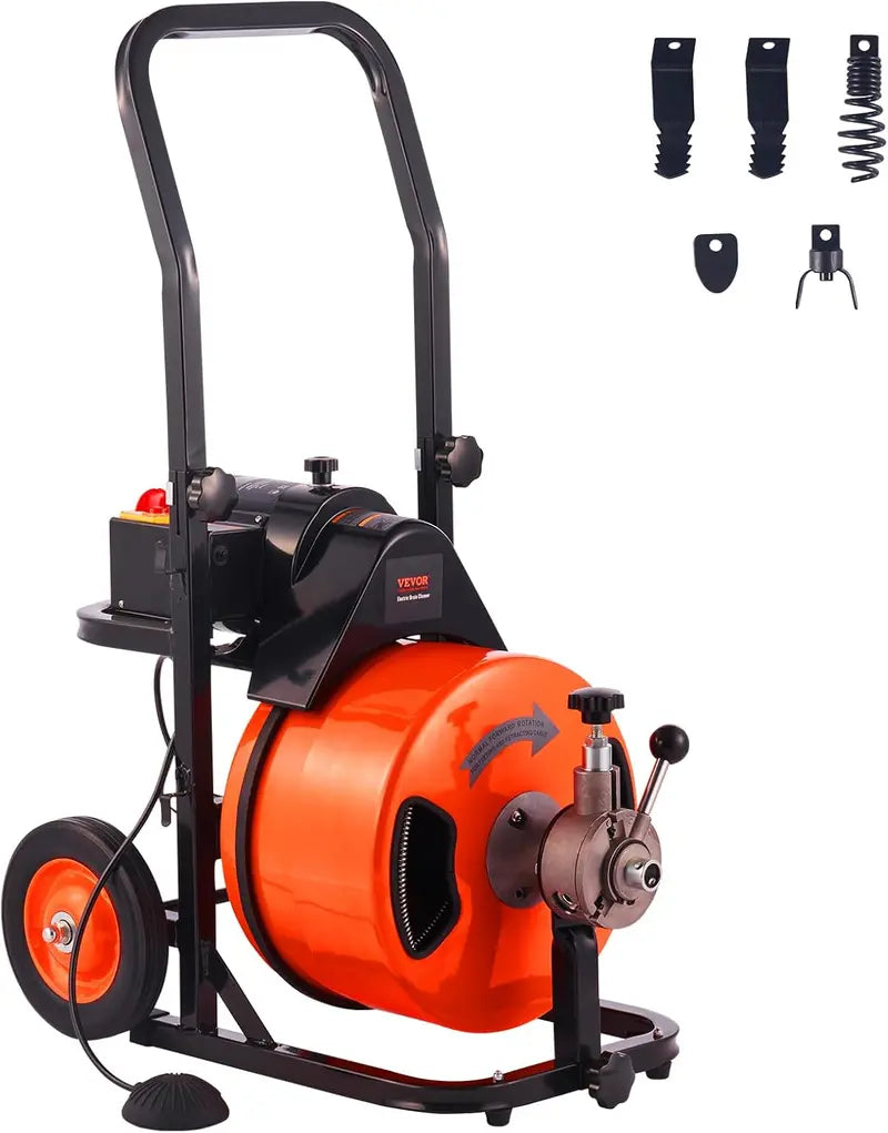 100-Foot Auto-Feed Drain Snake ¨C 1/2″ Auger with 4 Cutters &amp; Foot Switch