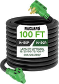100-Foot NEMA 14-50 RV/EV Extension Cord ¨C 40A Heavy-Duty Cable with LED Power Indicator & Integrated Cord Organizer (Green)