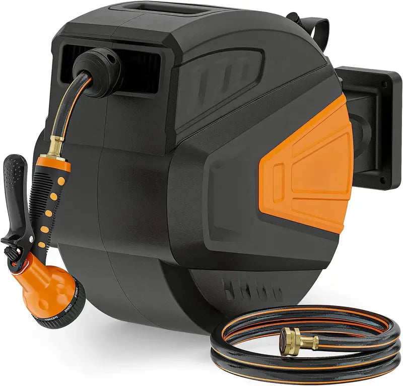 100-Foot Wall-Mounted Retractable Hose Reel with 9-Function Sprayer. Auto-Retract. and 180¡ã Swivel Bracket ¨C Gray