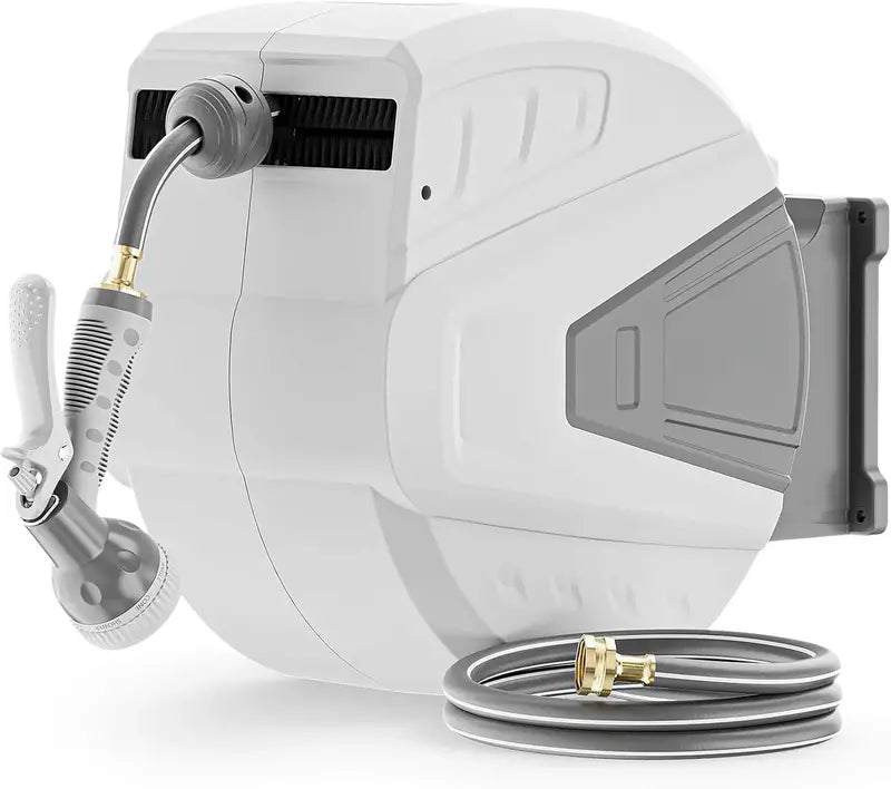 100-Foot Wall-Mounted Retractable Hose Reel with 9-Function Sprayer. Auto-Retract. and 180¡ã Swivel Bracket ¨C Gray