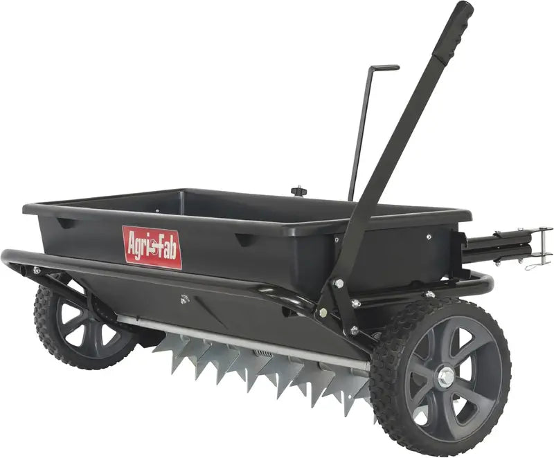 100-LB Traction-Drive Broadcast Seeder & Sprayer ¨C Heavy-Duty Black Utility Spreader for Lawns and Fields