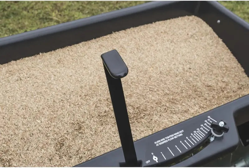 100-LB Traction-Drive Broadcast Seeder & Sprayer ¨C Heavy-Duty Black Utility Spreader for Lawns and Fields