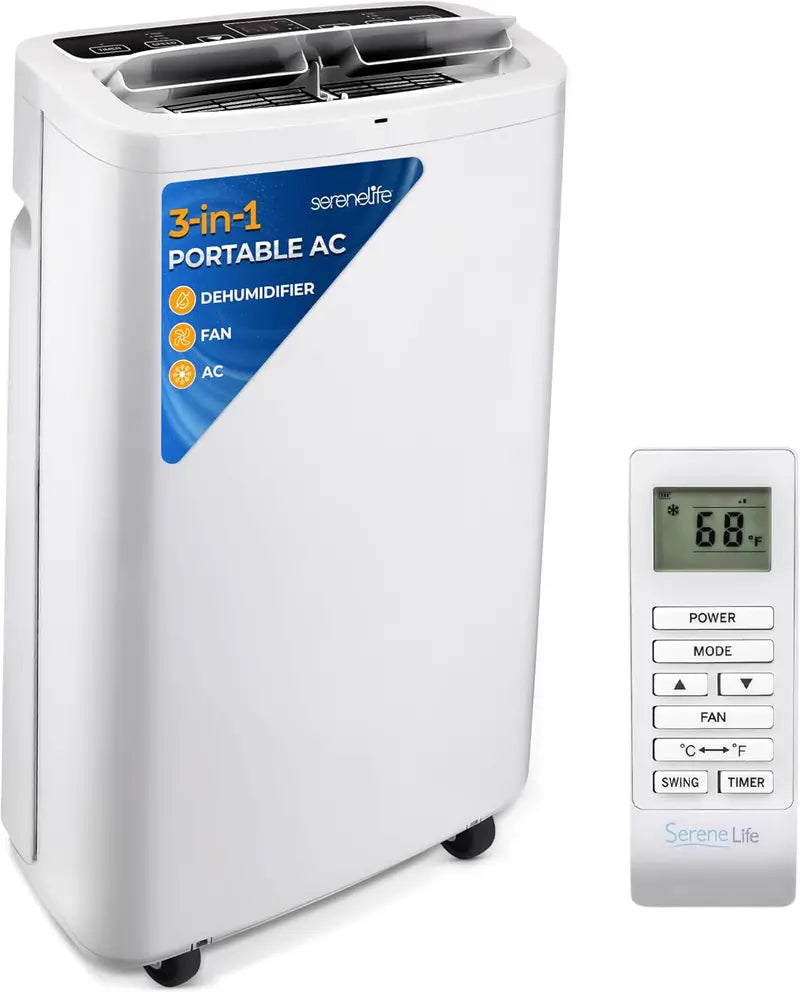 10.000 BTU 4-in-1 Portable Air Conditioner: Cooling. Heating. Dehumidifying & Fan Modes with Timer. Remote & Low-Noise Operation