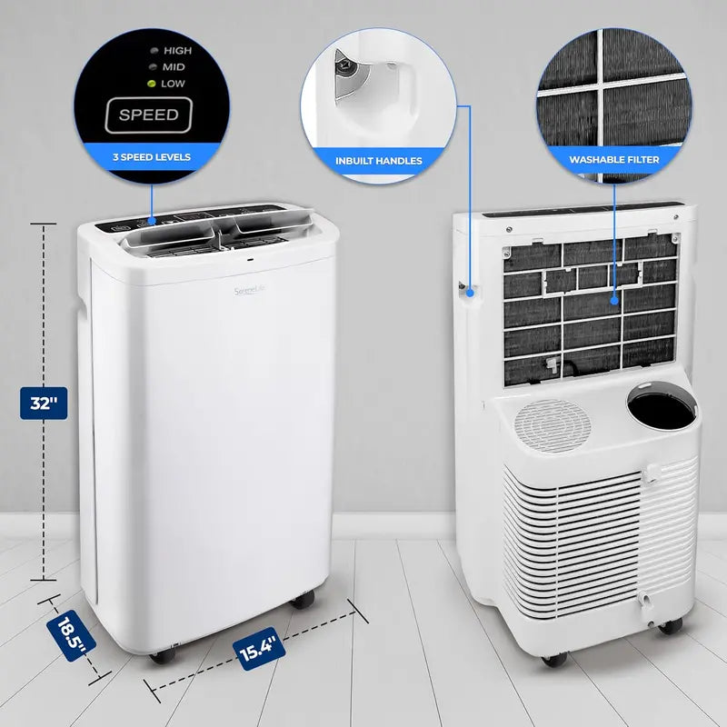 10.000 BTU Portable 4-in-1 AC Unit ¨C Quiet Cooling. Heating. Dehumidifying. and Fan Modes with Remote & Timer