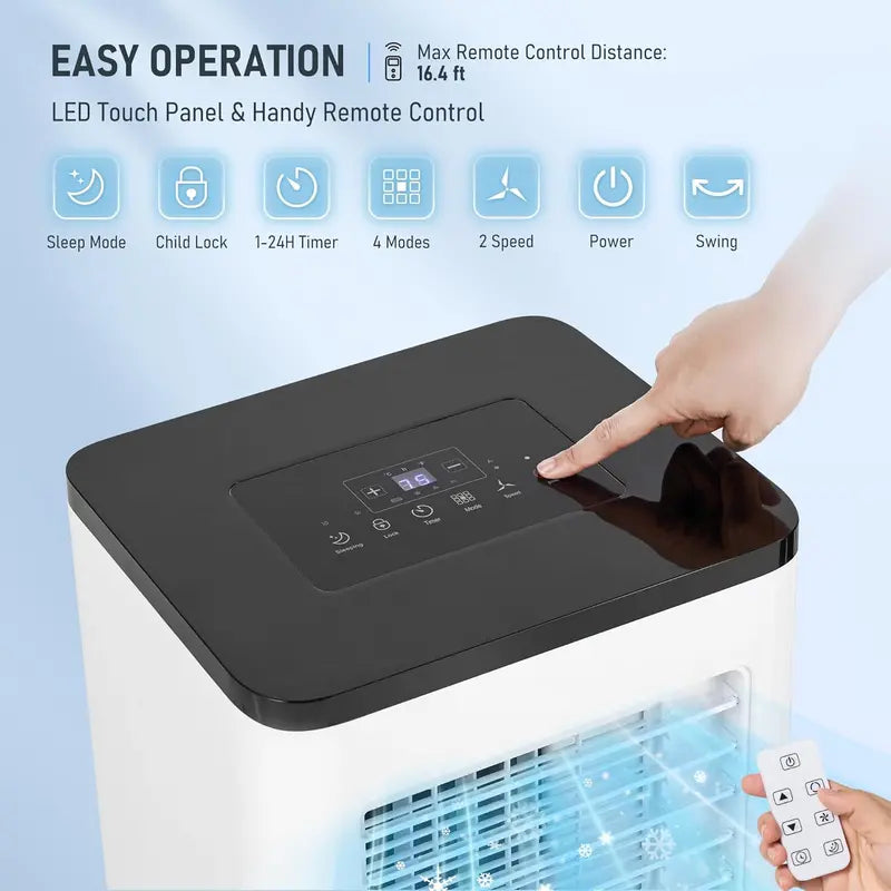 10.000 BTU Portable Air Conditioner ¨C 3-in-1 Cooling. Dehumidifying &amp; Fan Mode with Remote. Sleep Function &amp; Window Kit Included
