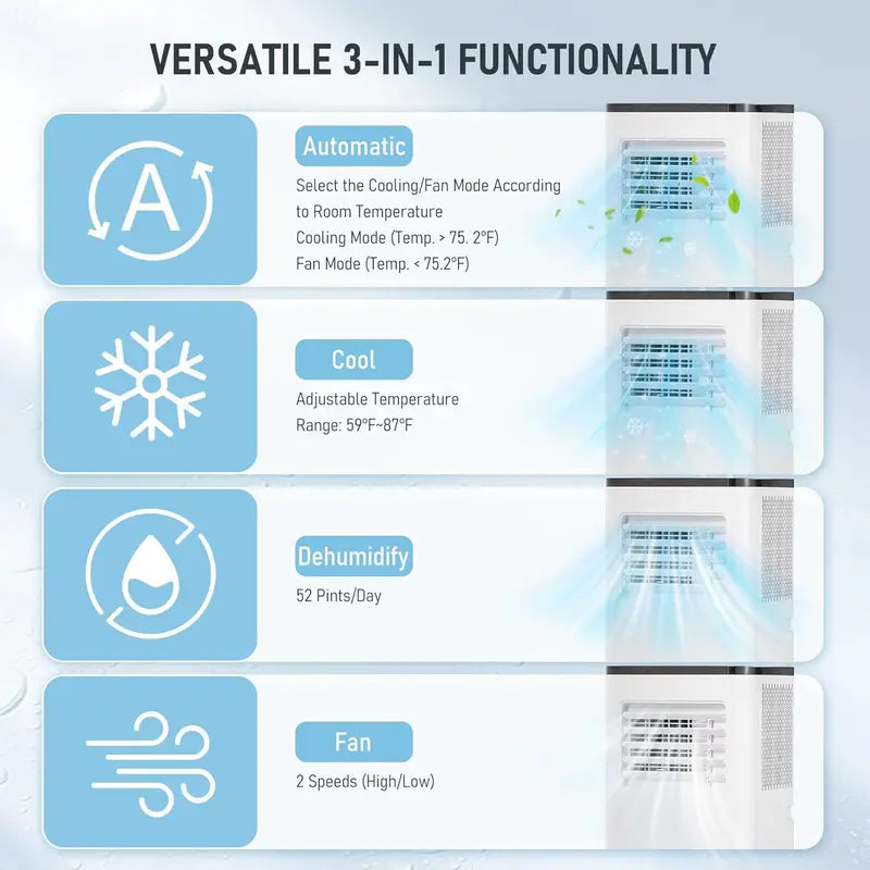 10.000 BTU Portable Air Conditioner ¨C 3-in-1 Cooling. Dehumidifying &amp; Fan Mode with Remote. Sleep Function &amp; Window Kit Included