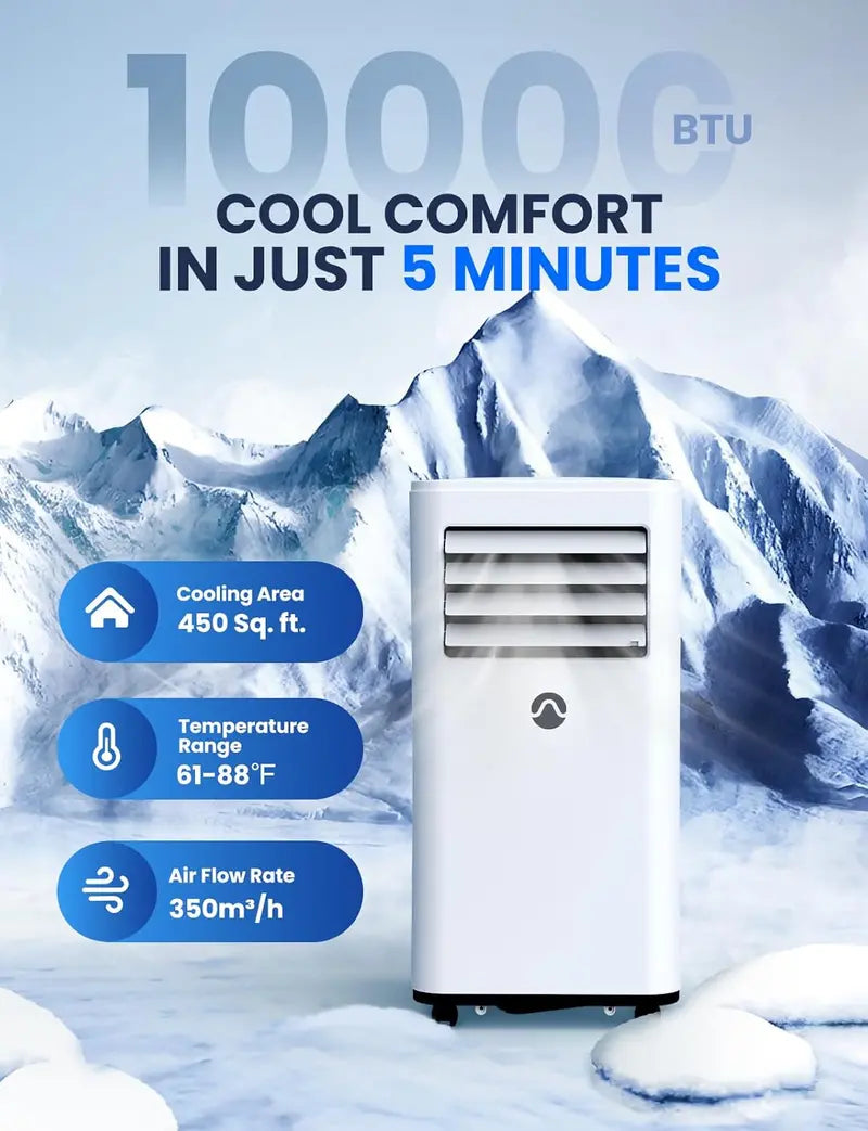 10.000 BTU Portable Air Conditioner ¨C 3-in-1 Cooling Unit for Rooms up to 450 Sq. Ft. with Remote. Timer. Sleep Mode & Window Kit