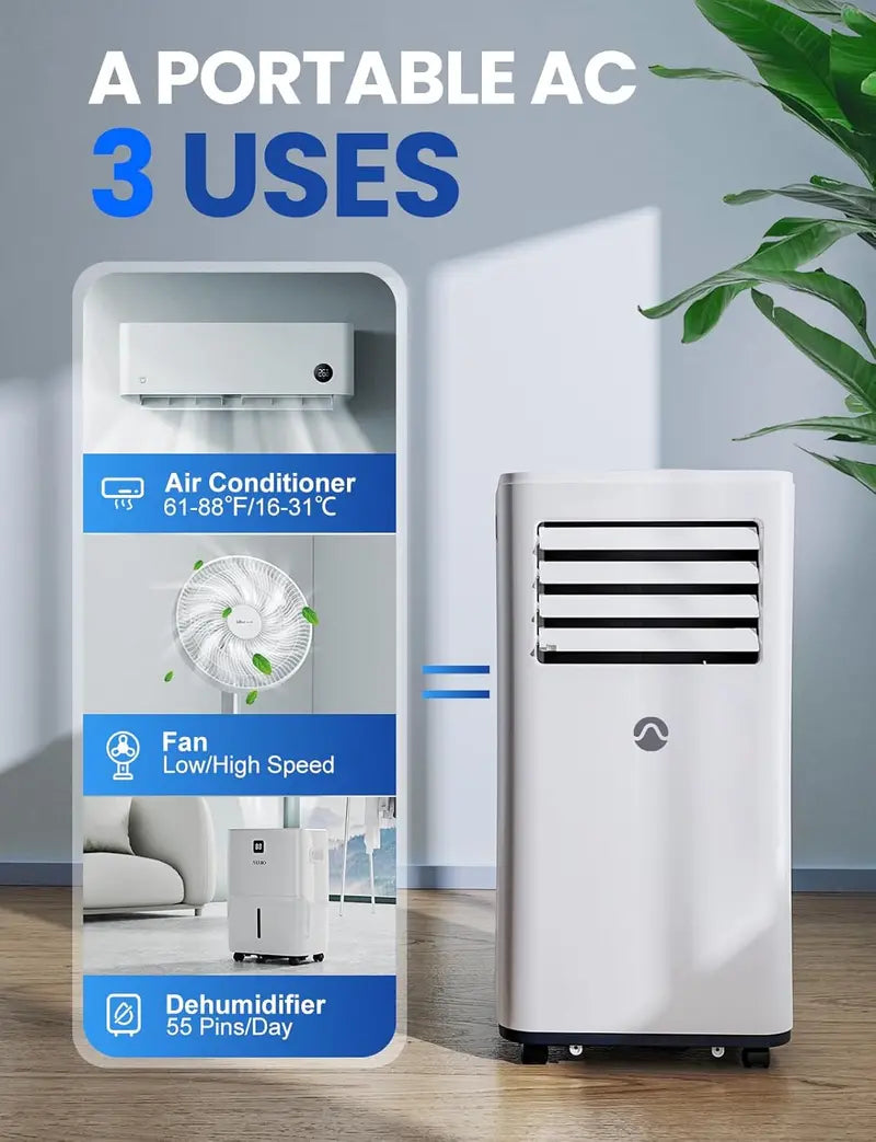 10.000 BTU Portable Air Conditioner ¨C 3-in-1 Cooling Unit for Rooms up to 450 Sq. Ft. with Remote. Timer. Sleep Mode & Window Kit