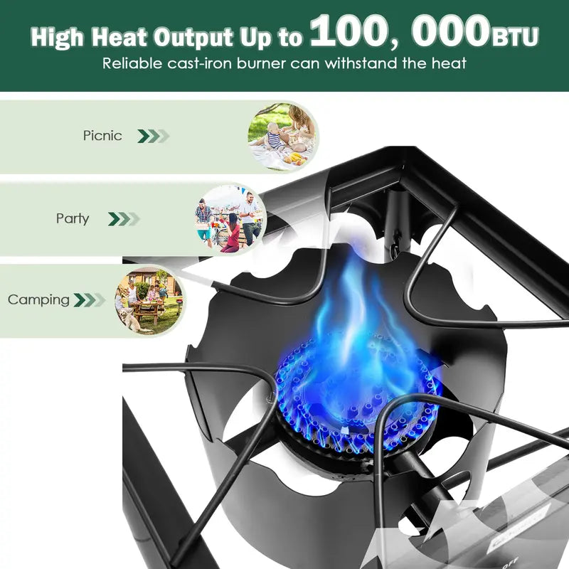 100.000 BTU Outdoor Propane Camp Stove ¨C High-Pressure Gas Cooking Station