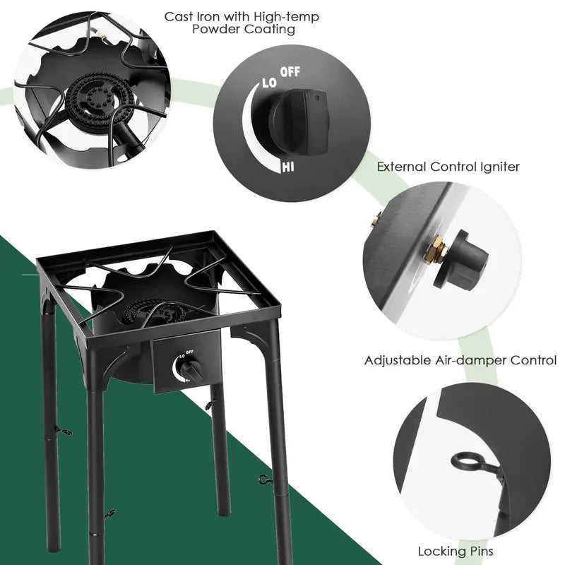 100.000 BTU Outdoor Propane Camp Stove ¨C High-Pressure Gas Cooking Station