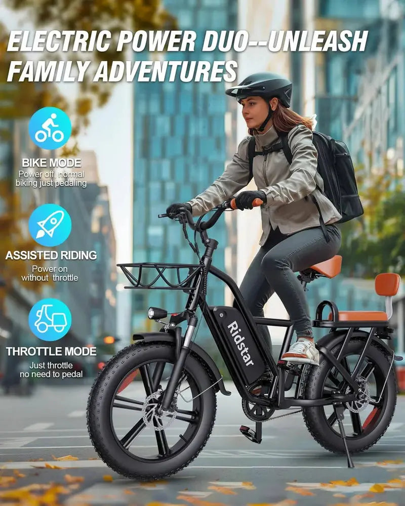 1000W Adult Electric Bike ¨C 48V 15Ah Removable Battery. 20″ x 4.0 Fat Tire Ebike with High-Power Motor