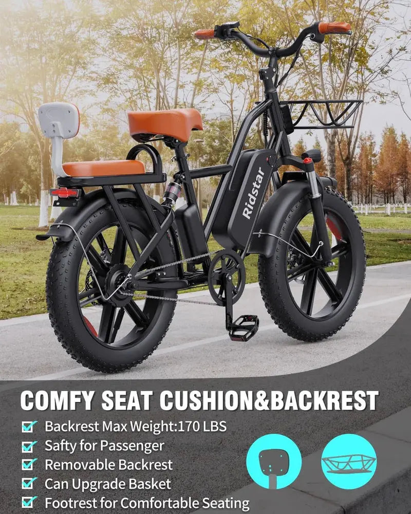 1000W Adult Electric Bike ¨C 48V 15Ah Removable Battery. 20″ x 4.0 Fat Tire Ebike with High-Power Motor