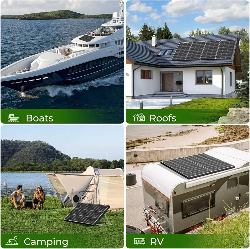100W Bifacial Monocrystalline Solar Panels (2-Pack): 18BB High-Efficiency 12V/24V PV Modules for RVs. Boats & Off-Grid Use