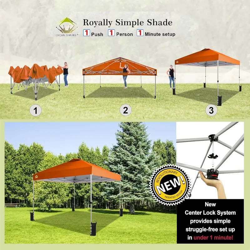 10¡Á10 One-Touch Pop-Up Awning ¨C Beach Sunshade Tent with Silver-Coated Canopy. 3 Height Adjustments & 4 Sand Pockets