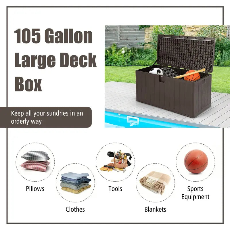 105-Gallon Lockable Deck Storage Box for Patio Cushions and Furniture